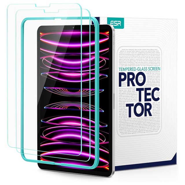 ESR 2-Pack Tempered Glass Screen Protector with Alignment Frame – HD Clarity, Anti-Scratch, Face ID &amp; Apple Pencil Compatible
