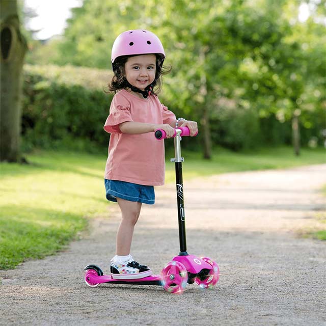 EVO Pink Light Up Mini Cruiser Scooter for Kids – Adjustable Height 3-Wheel Kick &amp; Push Scooter (Ages 2+)