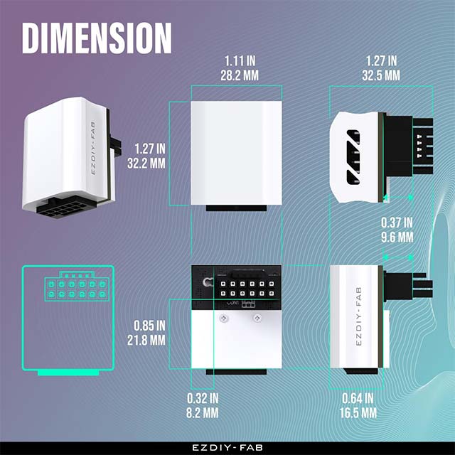 EZDIY-FAB 12VHPWR 12+4 Pin Angle Connector- Power Adapter for RTX40' Series Graphics Card- 600W Output- RTX4090, 4080, 4070ti Compatible- 90 Degrees RVS Type- White- 1 Pack