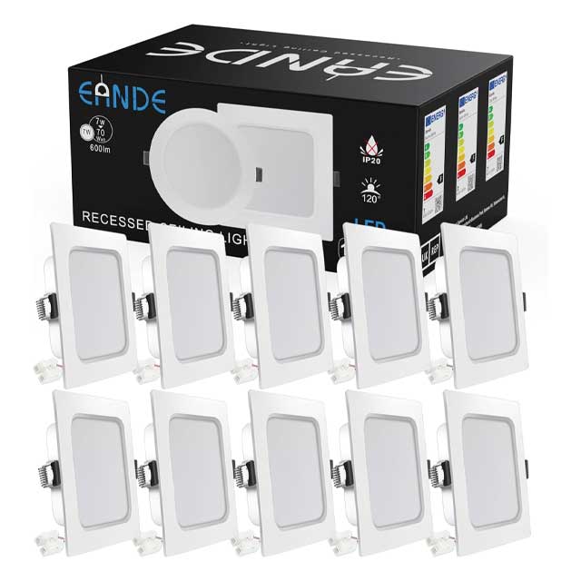 Eande Ultra-Flat LED Recessed Spotlight – 7W, 600LM, 2800K Warm White, 26mm Slim Square Ceiling Light, 230V Flush Mount Spotlights for Living Room & Bathroom (White)