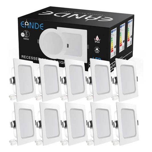 Eande Ultra-Flat LED Recessed Spotlight – 7W, 600LM, 2800K Warm White, 26mm Slim Square Ceiling Light, 230V Flush Mount Spotlights for Living Room & Bathroom (White)