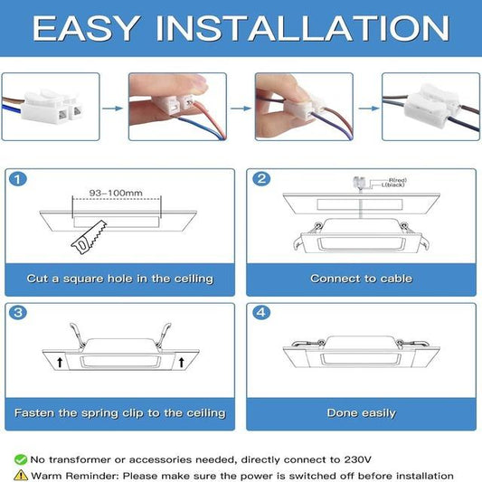 Eande Ultra-Flat LED Recessed Spotlight – 7W, 600LM, 2800K Warm White, 26mm Slim Square Ceiling Light, 230V Flush Mount Spotlights for Living Room & Bathroom (White)