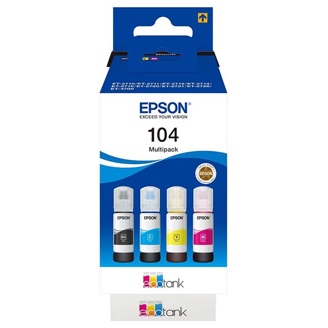 EcoTank 104 4-Colour Multipack – High-Yield, Eco-Friendly Printer Ink for Cost-Effective, Reliable Printing