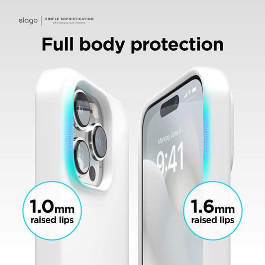 Elago iPhone 14 Pro Liquid Silicone Case – Full Body Shockproof Slim Protective Cover with Anti-Scratch Microfiber Lining (White, 6.1 Inch)