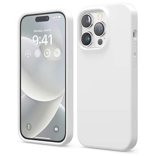 Elago iPhone 14 Pro Liquid Silicone Case – Full Body Shockproof Slim Protective Cover with Anti-Scratch Microfiber Lining (White, 6.1 Inch)