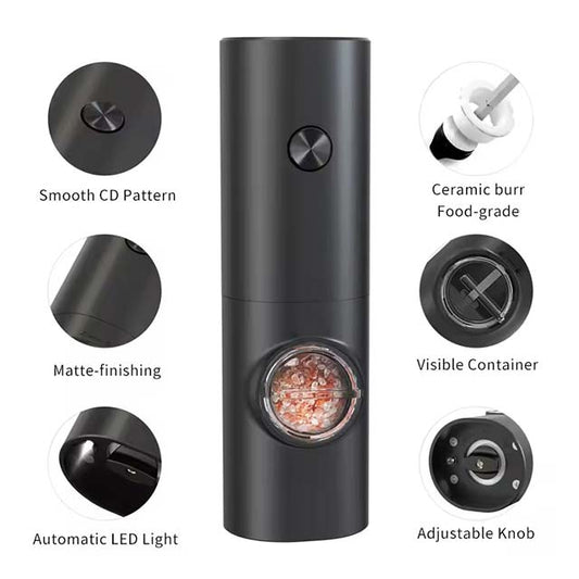 Rechargeable Electric Salt & Pepper Grinder Set – Automatic Gravity Spice Mill with Adjustable Coarseness