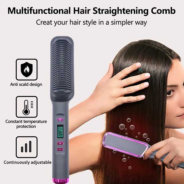 Electric Hair Straightening Comb – Negative Ion Hot Brush with Anti-Scald Design | Multifunctional Styling Tool