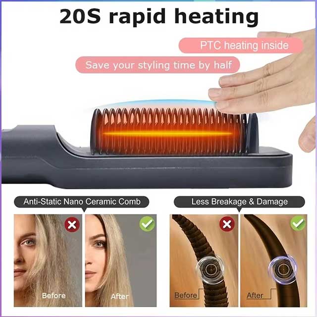 Electric Hair Straightening Comb – Negative Ion Hot Brush with Anti-Scald Design | Multifunctional Styling Tool