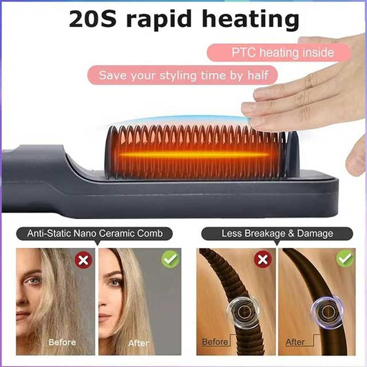 Electric Hair Straightening Comb – Negative Ion Hot Brush with Anti-Scald Design | Multifunctional Styling Tool
