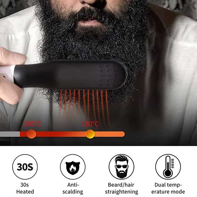 Electric Hot Comb Hair Straightener – Negative Ion Heating Brush for Men’s Beard & Hair, Wet & Dry Use