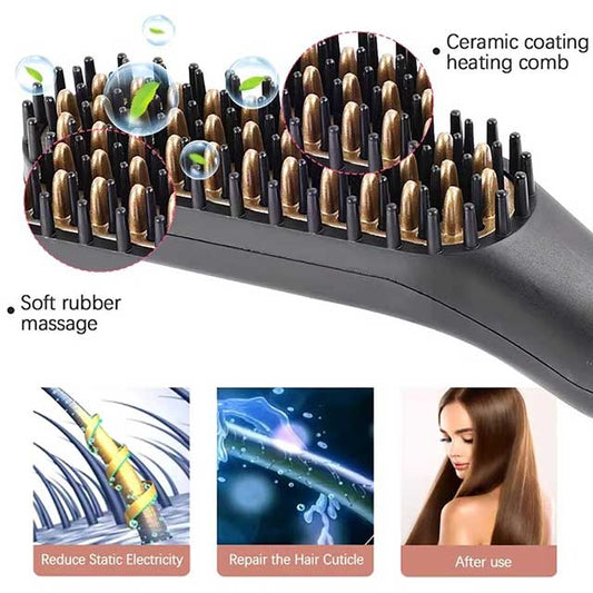 Electric Hot Comb Hair Straightener – Negative Ion Heating Brush for Men’s Beard & Hair, Wet & Dry Use
