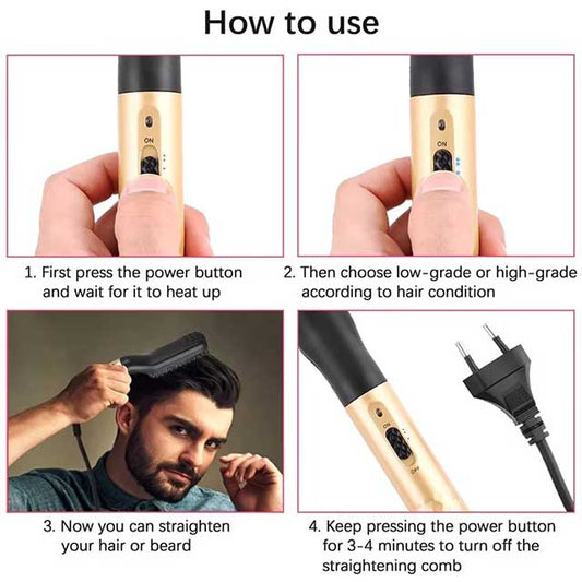 Electric Hot Comb Hair Straightener – Negative Ion Heating Brush for Men’s Beard & Hair, Wet & Dry Use