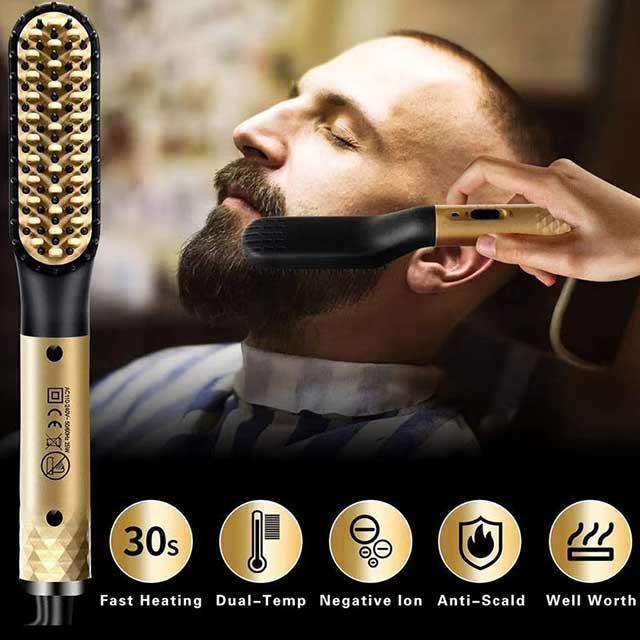 Electric Hot Comb Hair Straightener – Negative Ion Heating Brush for Men’s Beard & Hair, Wet & Dry Use