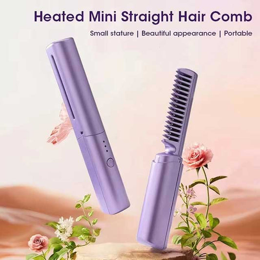 Electric Hot Hair Straightener Comb & Brush – USB Rechargeable Negative Ion Heating Tool for Straight & Curly Hair