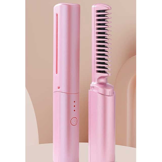Electric Hot Hair Straightener Comb & Brush – USB Rechargeable Negative Ion Heating Tool for Straight & Curly Hair
