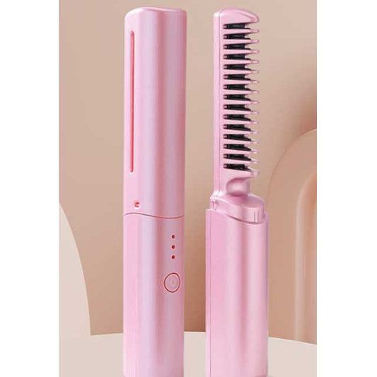 Electric Hot Hair Straightener Comb & Brush – USB Rechargeable Negative Ion Heating Tool for Straight & Curly Hair