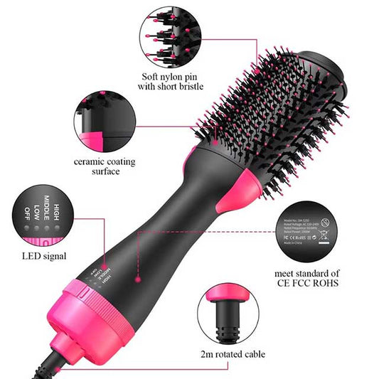 Electric Ion Hair Dryer & Volumizer – 4-in-1 Hot Air Brush, Hair Curler, Straightener & Roller Comb | One-Step Styling Tool for Smooth & Voluminous Hair