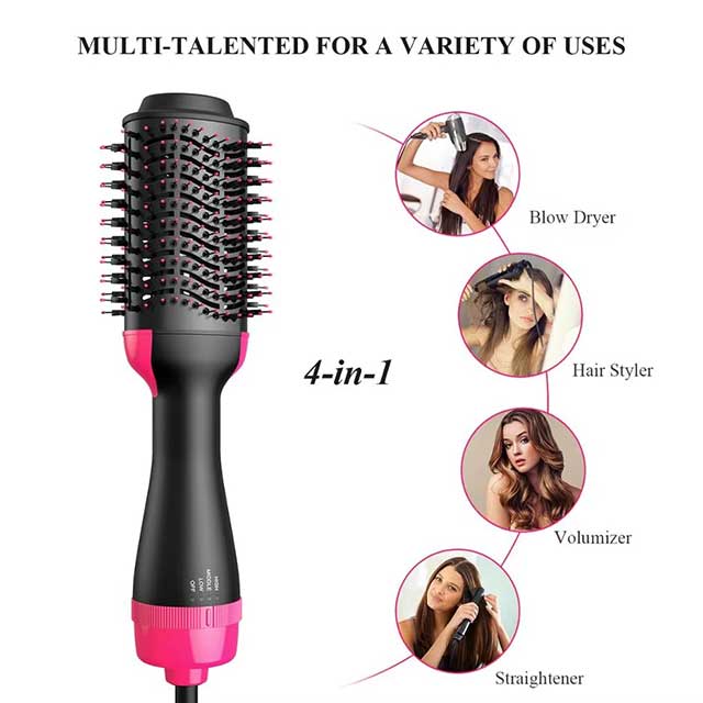 Electric Ion Hair Dryer & Volumizer – 4-in-1 Hot Air Brush, Hair Curler, Straightener & Roller Comb | One-Step Styling Tool for Smooth & Voluminous Hair