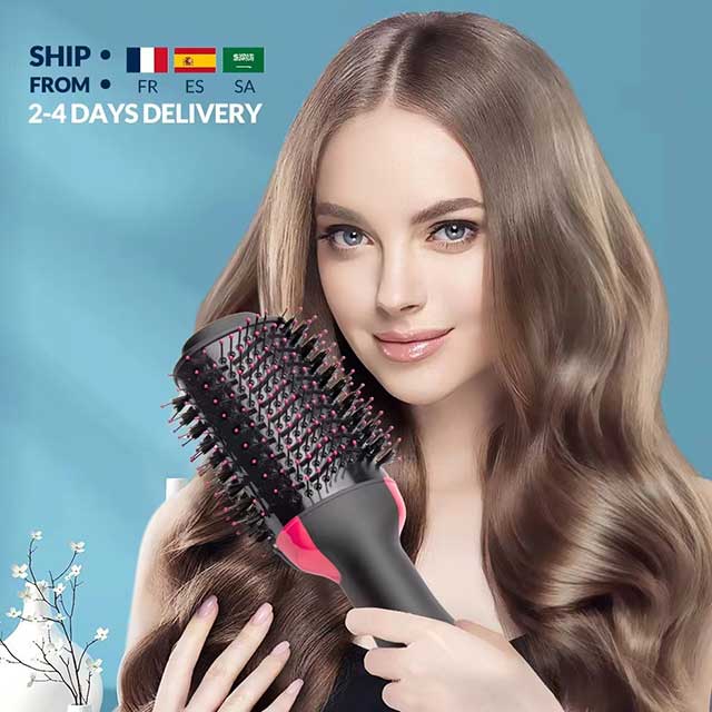 Electric Ion Hair Dryer & Volumizer – 4-in-1 Hot Air Brush, Hair Curler, Straightener & Roller Comb | One-Step Styling Tool for Smooth & Voluminous Hair