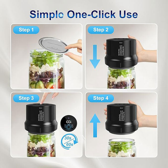 Electric Mason Jar Vacuum Sealer – 3-in-1 Cordless Jar Sealer for Regular & Wide Mouth Jars & Vacuum Bags, Auto-Stop Food Storage & Fermentation System
