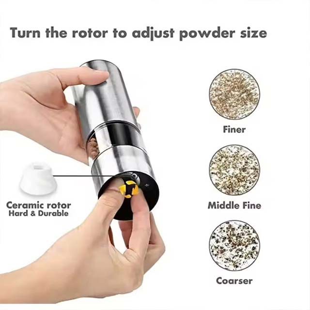 Stainless Steel Electric Pepper Grinder – Adjustable Spice & Sea Salt Mill for Kitchen & BBQ