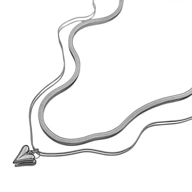 Elegant Double Layer Heart Pendant Necklace – Adjustable Clavicle Chain Choker for Women | Sweet Fashion Jewelry for Weddings & Parties