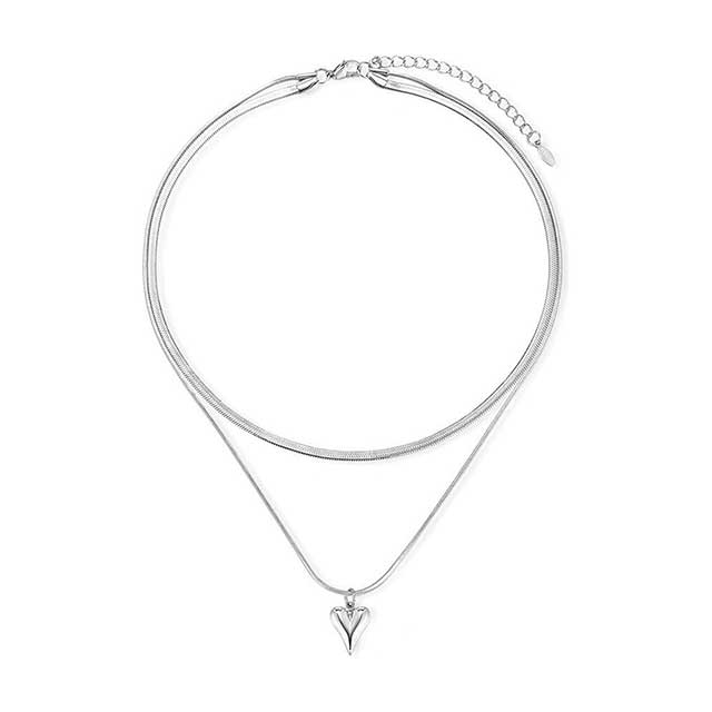 Elegant Double Layer Heart Pendant Necklace – Adjustable Clavicle Chain Choker for Women | Sweet Fashion Jewelry for Weddings & Parties