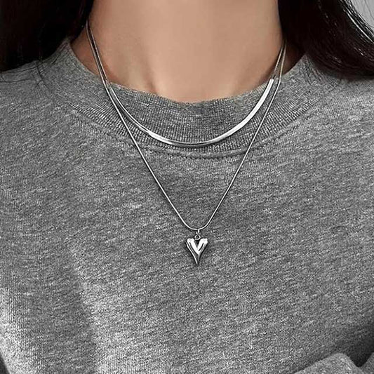 Elegant Double Layer Heart Pendant Necklace – Adjustable Clavicle Chain Choker for Women | Sweet Fashion Jewelry for Weddings & Parties