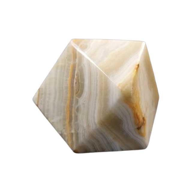Elegant Onyx Paperweight – Geometrical Tetradecagon with Natural Brown Marbling Texture, Unique Desk Accessory