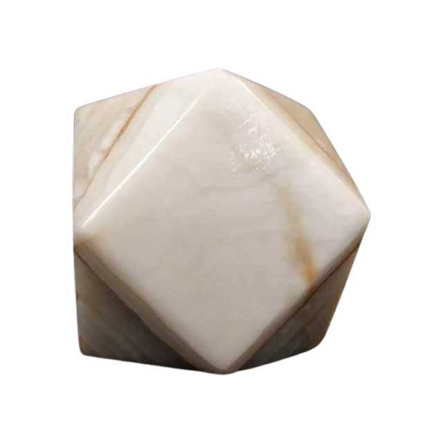Elegant Onyx Paperweight – Geometrical Tetradecagon with Natural Brown Marbling Texture, Unique Desk Accessory