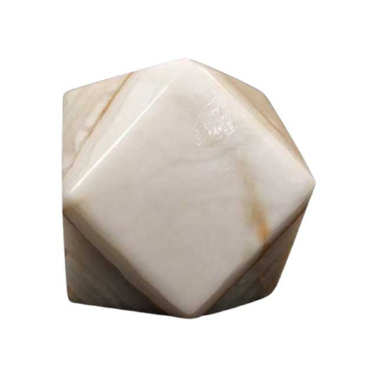 Elegant Onyx Paperweight – Geometrical Tetradecagon with Natural Brown Marbling Texture, Unique Desk Accessory