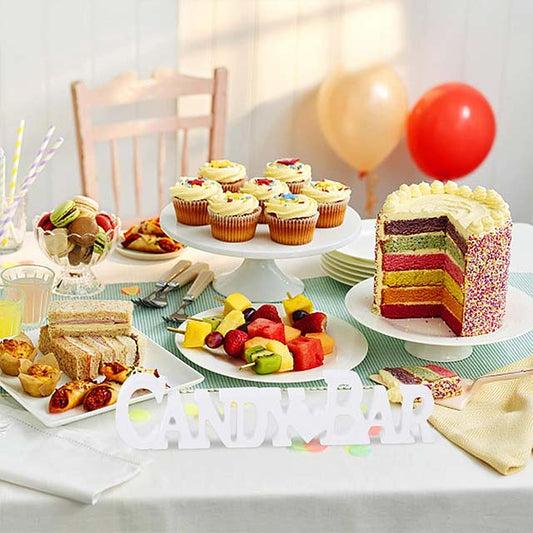 Elegant White Candy Bar Table Runner – Rustic Wood Decoration for Weddings, Anniversaries, Baptisms, Birthdays &amp; Home Decor