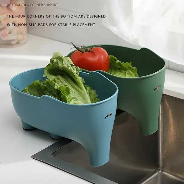 Elephant-Shaped Plastic Drain Basket – Multi-Purpose Kitchen Storage & Strainer for Fruits, Vegetables & Utensils | Cute Household Sink Drain Holder