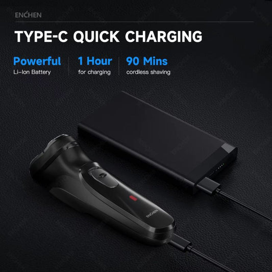 Enchen Blackstone Electric Shaver – 3D Floating Triple-Blade Rotary Razor – USB Type-C Fast Charging & Pop-up Trimmer – High-Performance Shaving Machine for Men