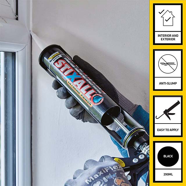Everbuild STIXBK Ultimate Power Cartridge 290 ml (Black) – High Performance Construction Adhesive &amp; Sealant