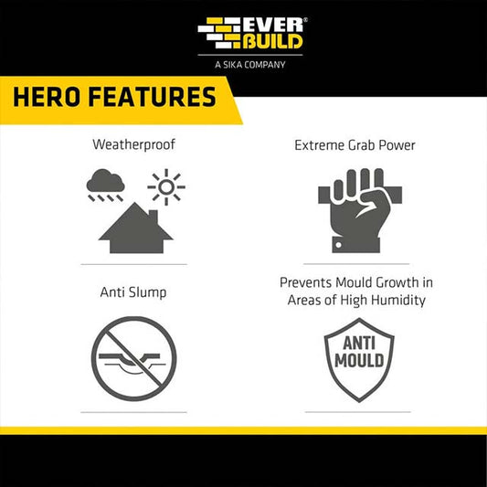 Everbuild STIXBK Ultimate Power Cartridge 290 ml (Black) – High Performance Construction Adhesive &amp; Sealant