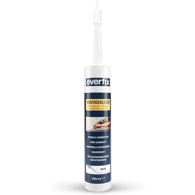 Everfix Extra Strong Mounting Adhesive – White Construction Adhesive for Indoor &amp; Outdoor Bonding, Sealing &amp; Repair on Metal, Wood, Tiles &amp; More – 325g/290ml
