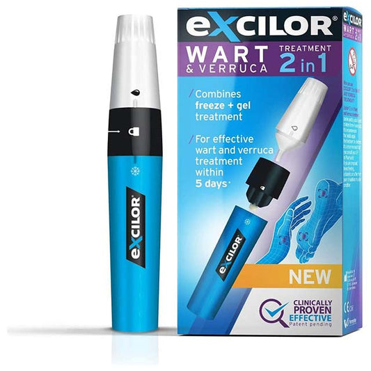 Excilor 2-In-1 Dual Action Freeze &amp; Gel Wart and Verruca Remover – Fast 5-Day Hand &amp; Foot Treatment for Adults &amp; Kids 4+
