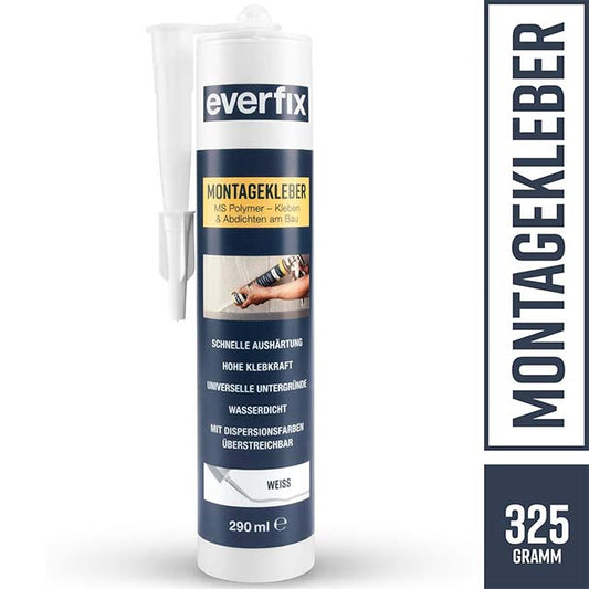 Extra Strong 290ml White Mounting Adhesive – Indoor &amp; Outdoor Construction Adhesive for Bonding Metal, Wood, Tiles &amp; More