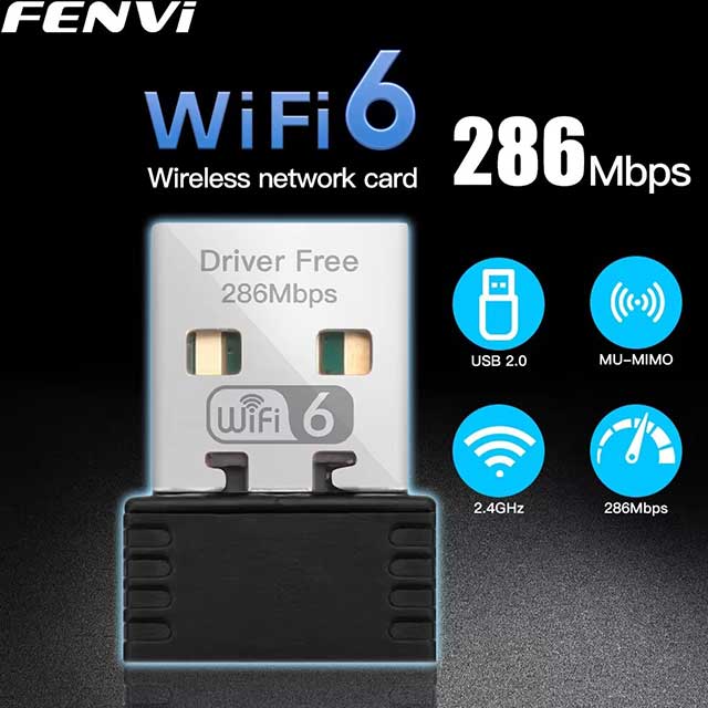 FENVI WiFi 6 USB Adapter AX286 – Mini Wireless Network Dongle 2.4GHz 802.11AX for PC & Laptop | Driver-Free for Windows 10/11