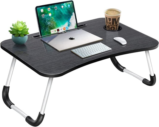 Portable Foldable Laptop Table – Engineered Wood Study Desk for Bed, Sofa & Floor | Multipurpose Laptop Stand with Cup Holder-Adults and Kids