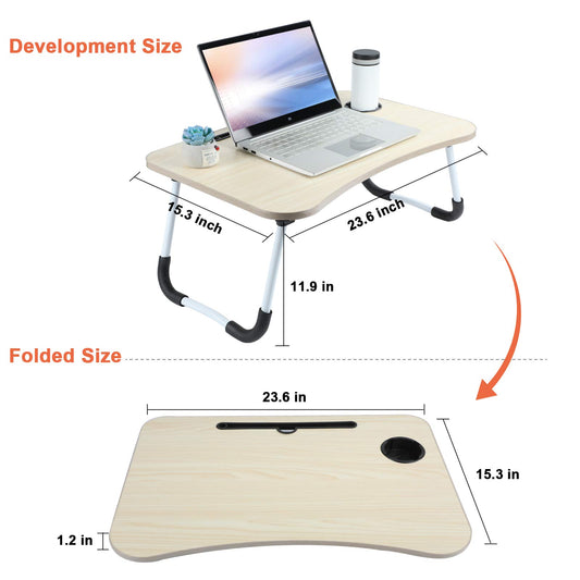 Portable Foldable Laptop Table – Engineered Wood Study Desk for Bed, Sofa & Floor | Multipurpose Laptop Stand with Cup Holder-Adults and Kids