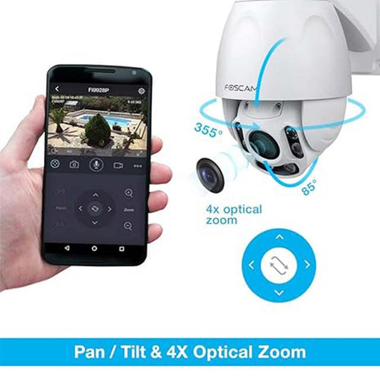 FOSCAM Outdoor PTZ Security Camera - 4x Optical Zoom, HD 1080P WiFi Wireless IP Camera, Pan Tilt, Night Vision up to 196ft, IP66 Weatherproof, WDR, Motion Alerts, FI9928P (White)