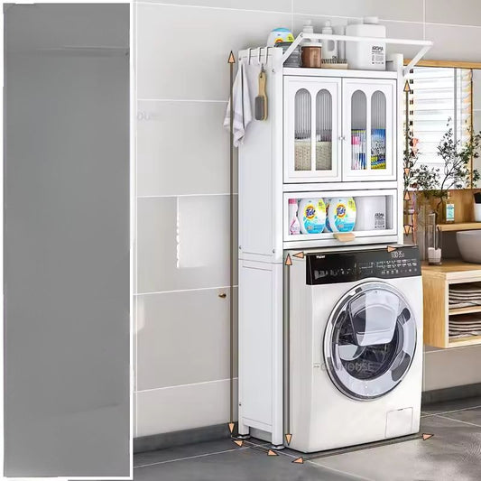 FOSUHOUSE Multi-Functional Over-the-Toilet Storage Rack – Modern Metal Bathroom Cabinet with Doors – Floor-to-Ceiling Space-Saving Organizer for Bathroom & Balcony