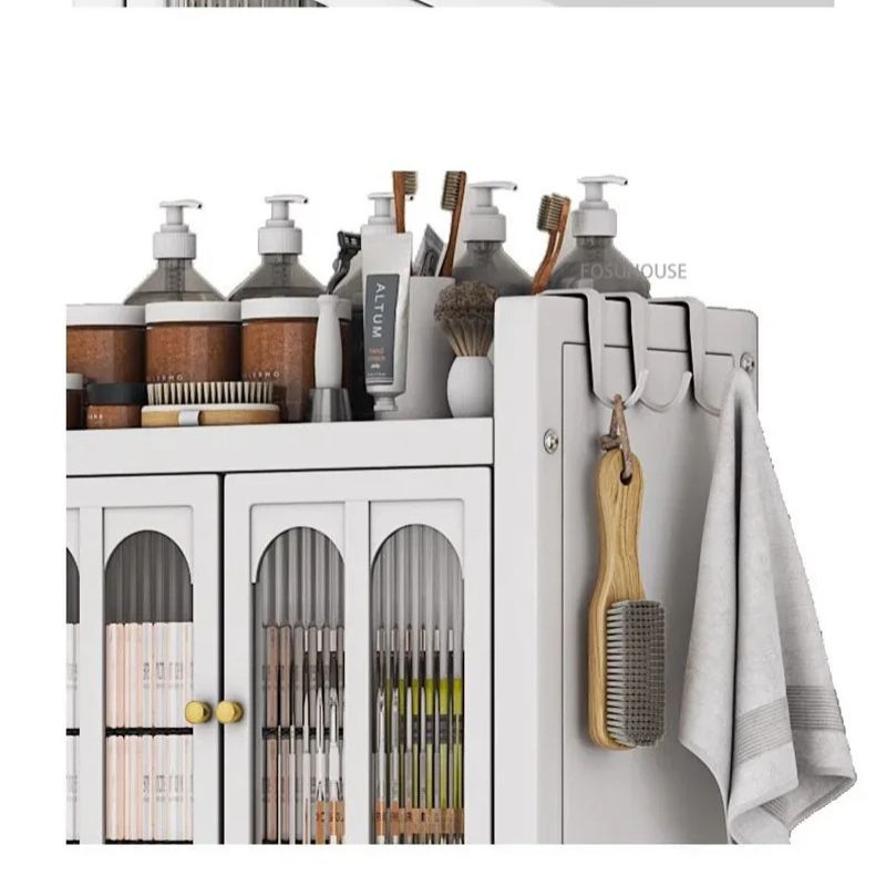 Meuble de rangement multifonctionnel FOSUHOUSE à placer au-dessus des toilettes – Armoire de salle de bain moderne en métal avec portes – Organisateur gain de place du sol au plafond pour salle de bain et balcon