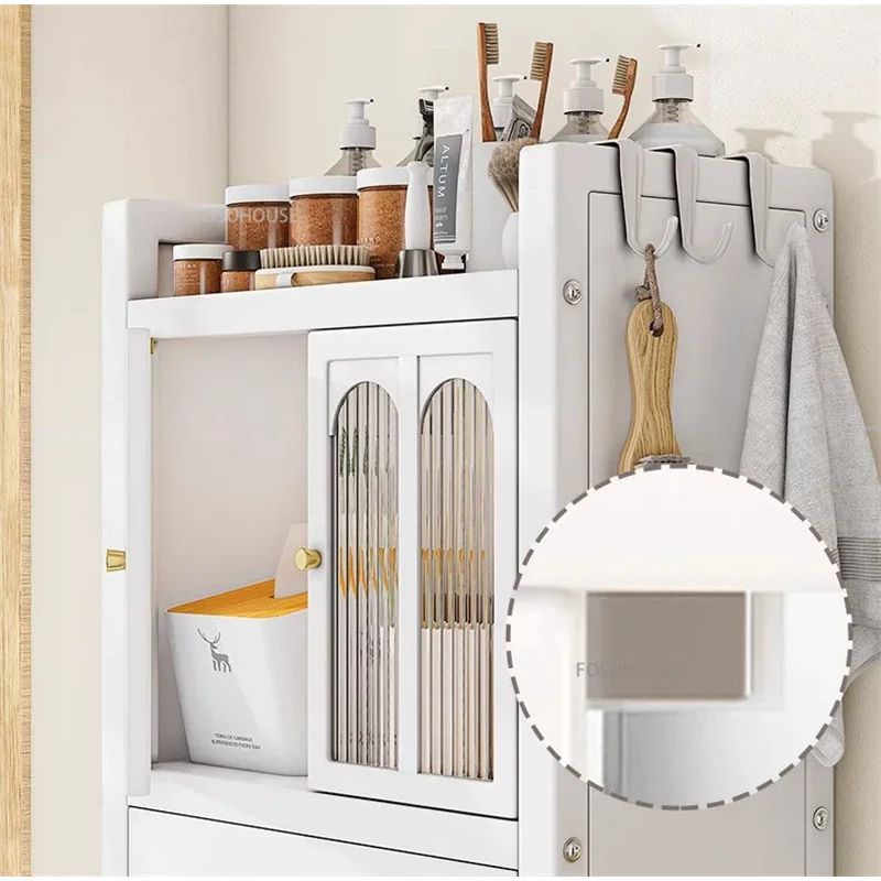 Meuble de rangement multifonctionnel FOSUHOUSE à placer au-dessus des toilettes – Armoire de salle de bain moderne en métal avec portes – Organisateur gain de place du sol au plafond pour salle de bain et balcon