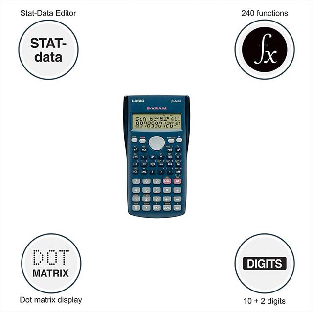FX-82MS Scientific Calculator – 2-Line Display, 240 Functions, Non-Programmable Precision Tool for Students &amp; Professionals
