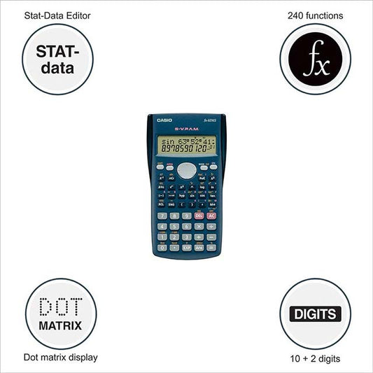 FX-82MS Scientific Calculator – 2-Line Display, 240 Functions, Non-Programmable Precision Tool for Students &amp; Professionals