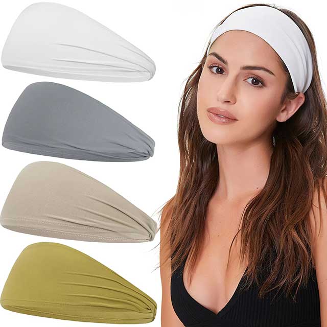 Women’s Fashion Sports Headbands – Solid Nylon Stretch Hair Bands for Running, Yoga, Fitness & Makeup