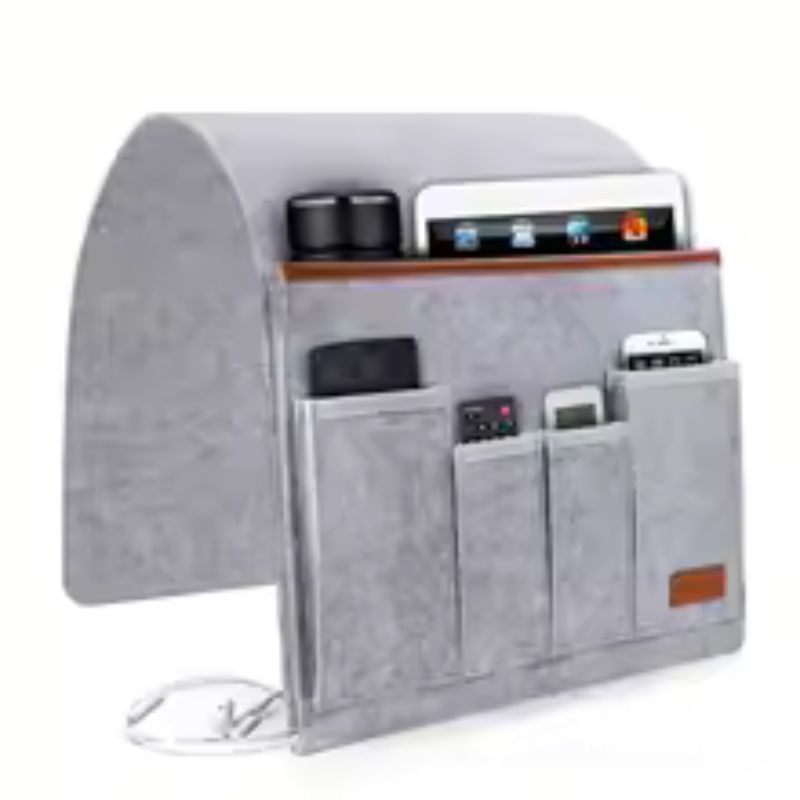 Organiseur d'accoudoir de canapé en feutre – Rangement antidérapant pour télécommandes, tablettes et magazines (marron/gris)